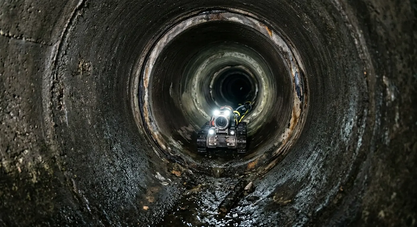 Robotic sewer camera inspecting pipe interior for Drain Snake Service in Hartland